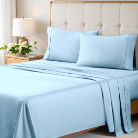 700 Thread Count Egyptian Cotton Sateen Bed Sheet Set (Color: Light Blue, size: California King)