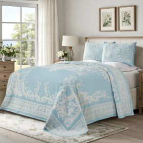 Lightweight Cotton Blend Bedspread Sets Adalie Medallion Jacquard (Color: Aqua, size: Twin)