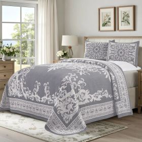 Lightweight Cotton Blend Bedspread Sets Adalie Medallion Jacquard (Color: Denim Blue, size: Full)