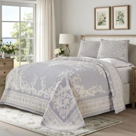 Lightweight Cotton Blend Bedspread Sets Adalie Medallion Jacquard (Color: Slate Blue, size: Full)
