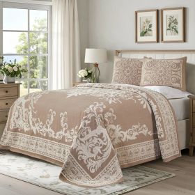 Lightweight Cotton Blend Bedspread Sets Adalie Medallion Jacquard (Color: Taupe, size: Full)