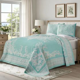 Lightweight Cotton Blend Bedspread Sets Adalie Medallion Jacquard (Color: Turquoise, size: Full)