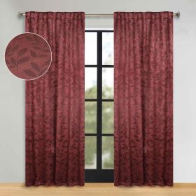 Leaves Room Darkening Back Tabs Blackout Curtain Panels, Set of 2 (Color: Antique Copper, size: 52" x 108")