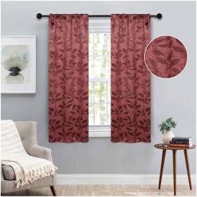 Leaves Room Darkening Washable Blackout Curtain Panels, Set of 2 (Color: Antique Copper, size: 36" x 63")
