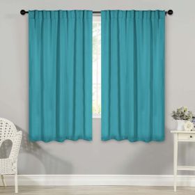 Blackout Window Curtains Solid Room Darkening Back Tab Set of 2 (Color: Aqua, size: 42" X 63")