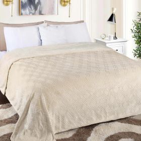 Flannel Fleece Blanket – Alaska Diamond Quilted - Warm and Plush (Color: Ivory, size: King)