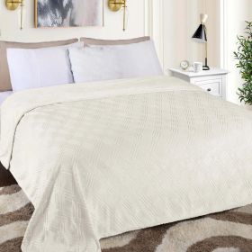 Flannel Fleece Blanket – Alaska Diamond Quilted - Warm and Plush (Color: Cream, size: King)
