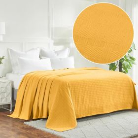100% Cotton Thermal Blanket – Basketweave All-Season, Lightweight & Breathable (Color: Gold, size: Full/Queen)
