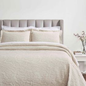 Cotton Bedspread Sets 3-Piece Hibiscus Floral Jacquard Matelassé (Color: Beige, size: Queen)