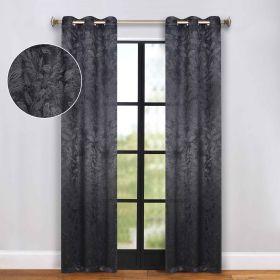 Blackout Curtains Leaves Pattern Room Darkening Grommet 2 Panels (Color: Black, size: 42" X 96")