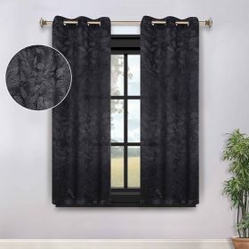 Blackout Curtains Leaves Pattern Room Darkening Grommet 2 Panels (Color: Black, size: 42" X 63")