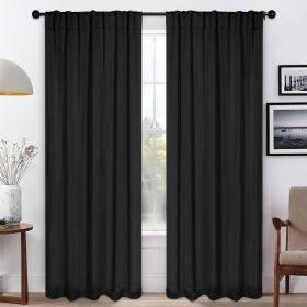 Blackout Window Curtains Solid Room Darkening Back Tab Set of 2 (Color: Black, size: 42" X 96")