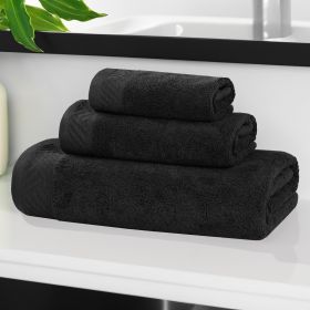Egyptian Cotton Basketweave Solid Towel Set 3 Piece (Color: Black)