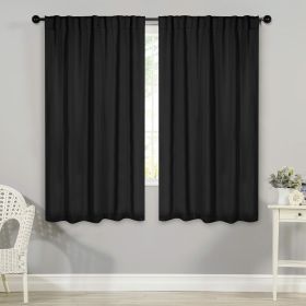 Blackout Window Curtains Solid Room Darkening Back Tab Set of 2 (Color: Black, size: 42" X 63")