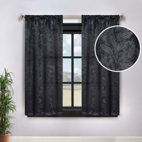 Leaves Room Darkening Washable Blackout Curtain Panels, Set of 2 (Color: Black, size: 36" x 63")