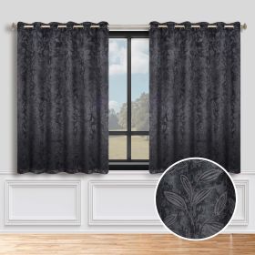Blackout Curtains Leaves Pattern Room Darkening Grommet 2 Panels (Color: Black, size: 70" x 63")