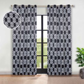Ribbon Trellis Washable Room Darkening Blackout Curtains, Set of 2 (Color: Black, size: 52" x 96")