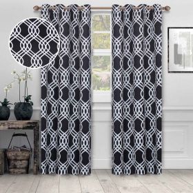 Ribbon Trellis Washable Room Darkening Blackout Curtains, Set of 2 (Color: Black, size: 52" X 84")