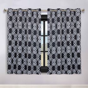 Ribbon Trellis Washable Room Darkening Blackout Curtains, Set of 2 (Color: Black, size: 52" x 63")