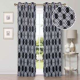 Ribbon Trellis Washable Room Darkening Blackout Curtains, Set of 2 (Color: Black, size: 42" X 108")