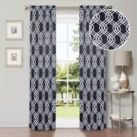 Ribbon Trellis Washable Room Darkening Blackout Curtains, Set of 2 (Color: Black, size: 26" X 84")