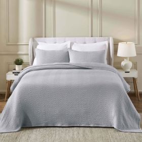 Aswan Cotton Medium Weight Textured Modern Chevron Woven Coverlet (Color: French Gray, size: King)