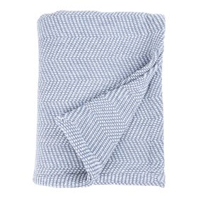 Maya Chenille Herringbone Soft Textured Medium Weight Cotton Blanket (Color: Blue, size: Throw)