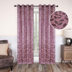 Leaves Machine Washable Room Darkening Blackout Curtains, Set of 2 (Color: Blush, size: 52" x 63")