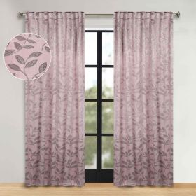 Leaves Room Darkening Back Tabs Blackout Curtain Panels, Set of 2 (Color: Blush, size: 52" x 96")