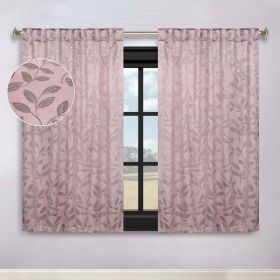 Leaves Room Darkening Back Tabs Blackout Curtain Panels, Set of 2 (Color: Blush, size: 52" x 63")
