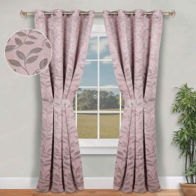 Blackout Window Curtains Leaves Pattern Room Darkening Set of 2 (Color: Blush, size: 46" x 96")