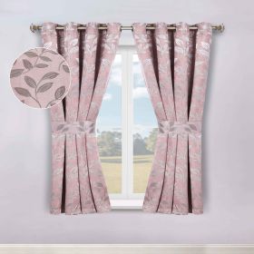 Blackout Window Curtains Leaves Pattern Room Darkening Set of 2 (Color: Blush, size: 46" x 63")