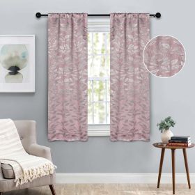 Leaves Room Darkening Washable Blackout Curtain Panels, Set of 2 (Color: Blush, size: 36" x 63")