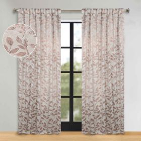 Leaves Room Darkening Back Tabs Blackout Curtain Panels, Set of 2 (Color: Bronze, size: 52" x 96")
