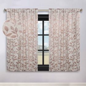 Leaves Room Darkening Back Tabs Blackout Curtain Panels, Set of 2 (Color: Bronze, size: 52" x 63")