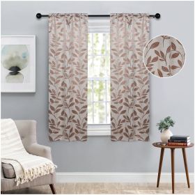 Leaves Room Darkening Washable Blackout Curtain Panels, Set of 2 (Color: Bronze, size: 36" x 63")