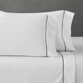 600 Thread Count Cotton Blend Pillowcases, Imperia Embroidered Hem, Set of 2 (Color: White/Black, size: Standard)