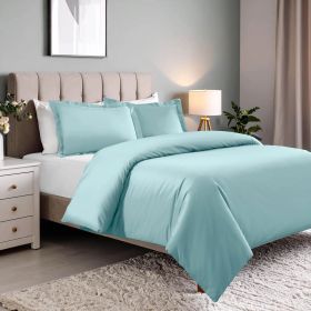 Cotton Blend 600 Thread Count Solid Duvet Cover Set (Color: Light Blue, size: Full/Queen)