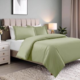 Cotton Blend 600 Thread Count Solid Duvet Cover Set (Color: Sage, size: Full/Queen)
