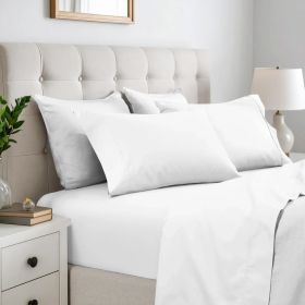600 Thread Count Cotton Blend Bed Sheet Set Solid Deep Pocket (Color: White, size: Split King)