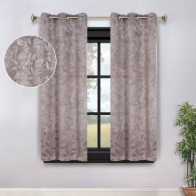 Blackout Curtains Leaves Pattern Room Darkening Grommet 2 Panels (Color: Cappuccino/Brown, size: 52" x 63")