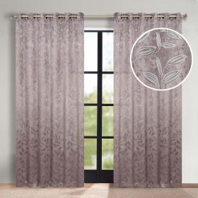 Blackout Curtains Leaves Pattern Room Darkening Grommet 2 Panels (Color: Cappuccino/Brown, size: 70" x 84")