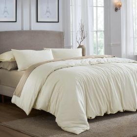 Carmen 100% Cotton Relaxed Wash Duvet Cover Set (Color: Ivory, size: King/California King)