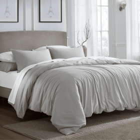 Carmen 100% Cotton Relaxed Wash Duvet Cover Set (Color: Silver, size: Full/Queen)