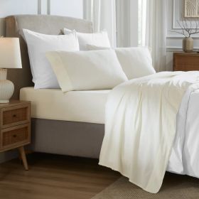 Carmen 100% Cotton Relaxed Wash Deep Pocket Bed Sheet Set (Color: Ivory, size: Twin XL)