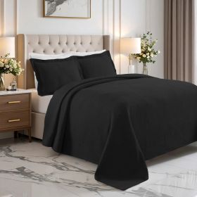 Lightweight Cotton Bedspread Sets 3-Piece Cascade Jacquard Matelassé (Color: Black, size: Twin)