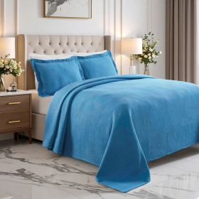 Lightweight Cotton Bedspread Sets 3-Piece Cascade Jacquard Matelassé (Color: Denim Blue, size: Full)