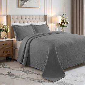 Lightweight Cotton Bedspread Sets 3-Piece Cascade Jacquard Matelassé (Color: Grey, size: Full)