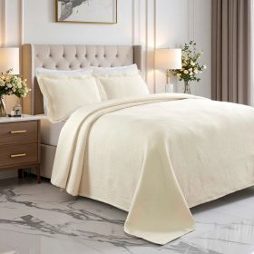 Lightweight Cotton Bedspread Sets 3-Piece Cascade Jacquard Matelassé (Color: Ivory, size: Full)