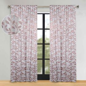 Leaves Room Darkening Back Tabs Blackout Curtain Panels, Set of 2 (Color: Champagne, size: 52" x 96")